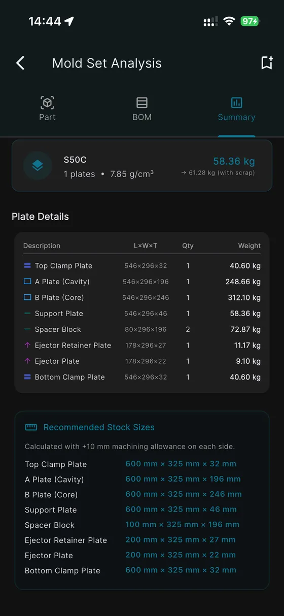 MoldCalc Pro — Plate list